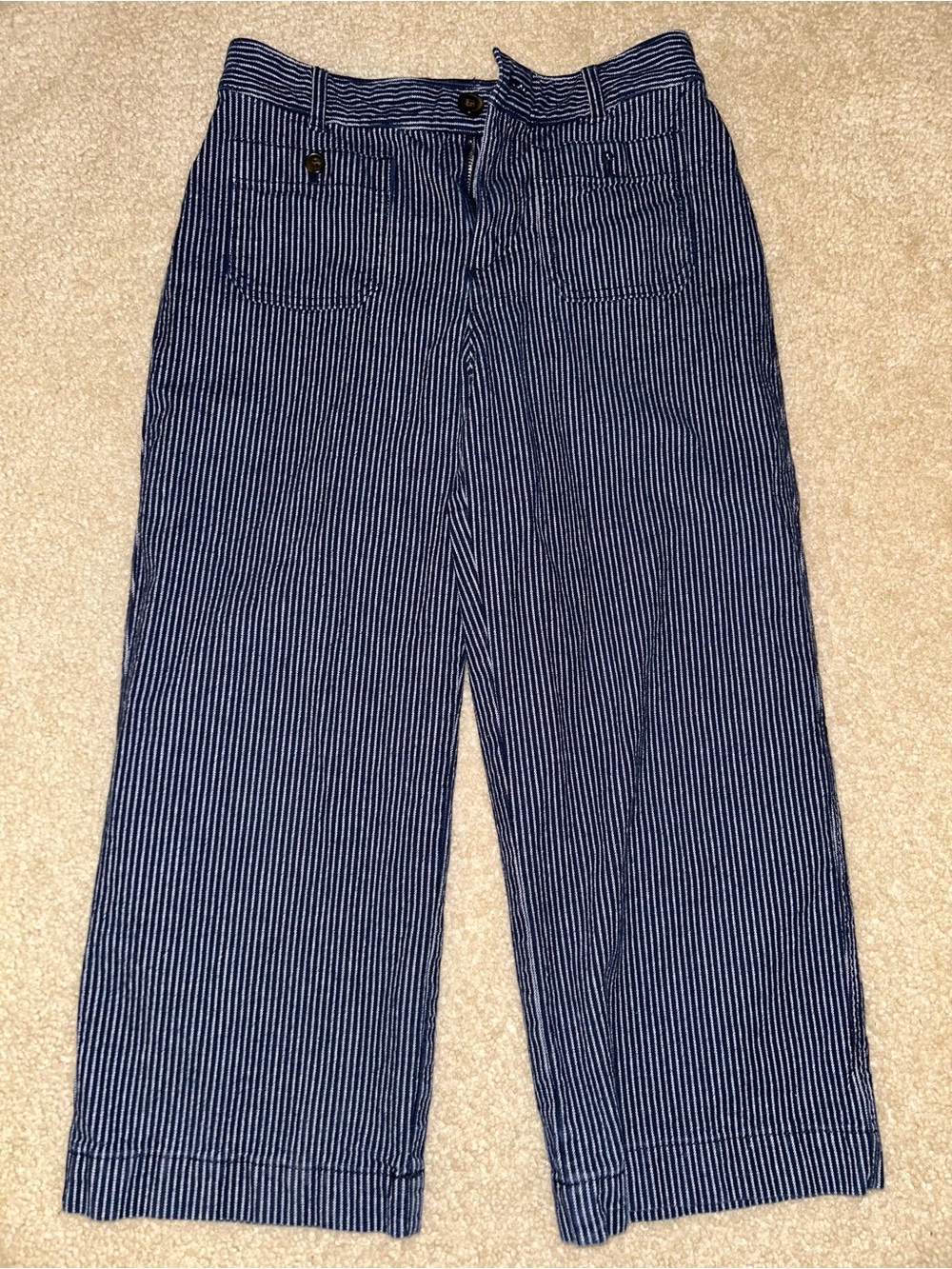 LOFT Navy and White Pinstripe Chinos